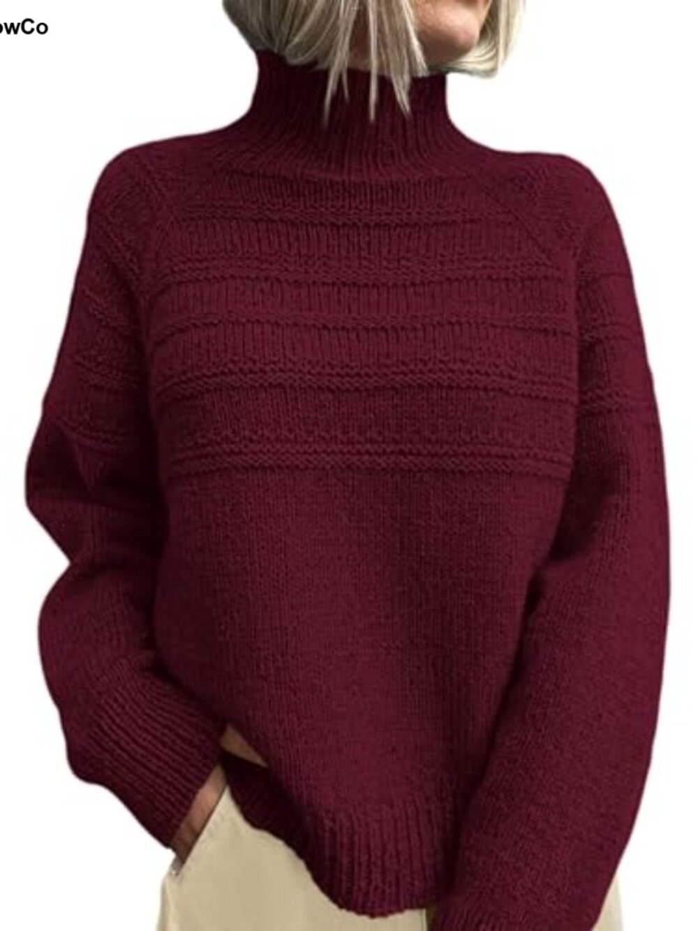 Chunky Knit Mock Neck Pullover Sweater Relaxed Fit Long Sleeve